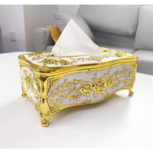 Tissue box, kosmetisk tissue box, guld farve, dekoration til stue, kontor