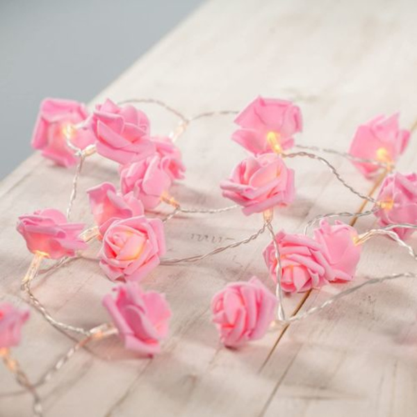 1x 20 LED rosformade ljusslingor varmvitt batteridriven rosa