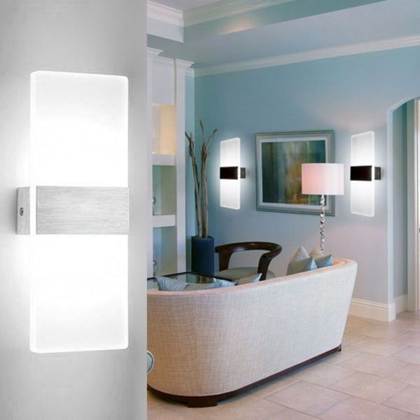 Klighten 2 stk vegglampe LED innendørs 12W vegglampe akryl veggbelysning