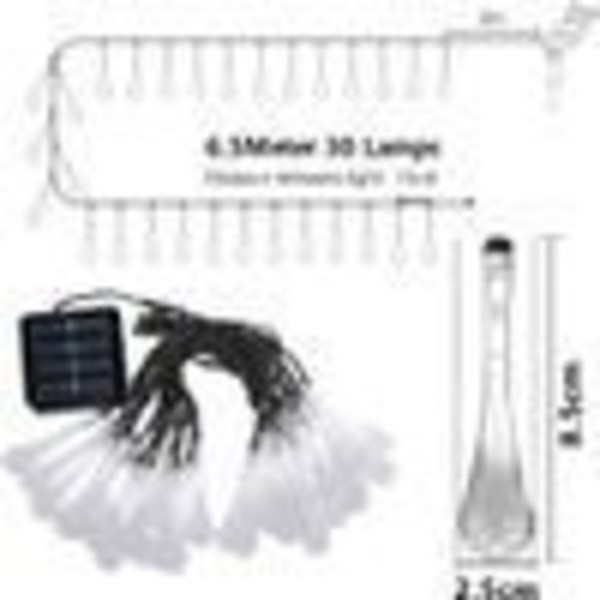 Solcellslampor utomhus, 6,5M balkong solcellslampor med 30 LED-lampor