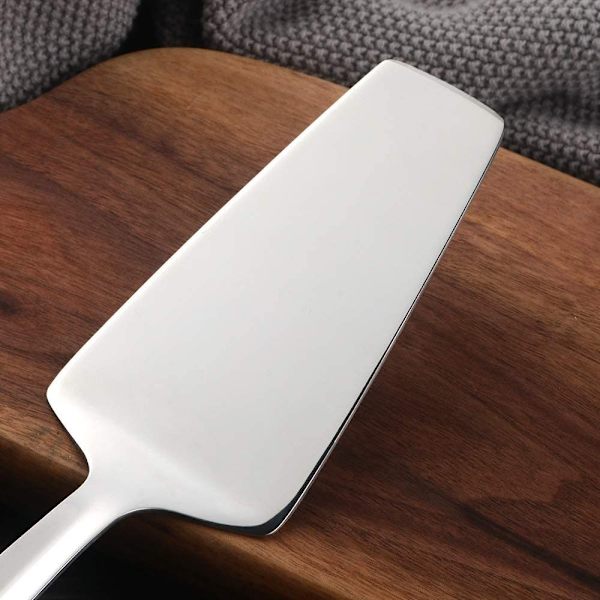 Rostfri kakskärare pizzaspatel server med platt handtag, spegelpolerad och diskmaskinssäker, silver