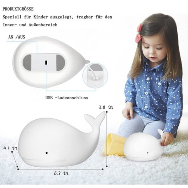 Nattlampa för barn Söt Whale Silikon LED Nattlampa Barn med Touch Switch