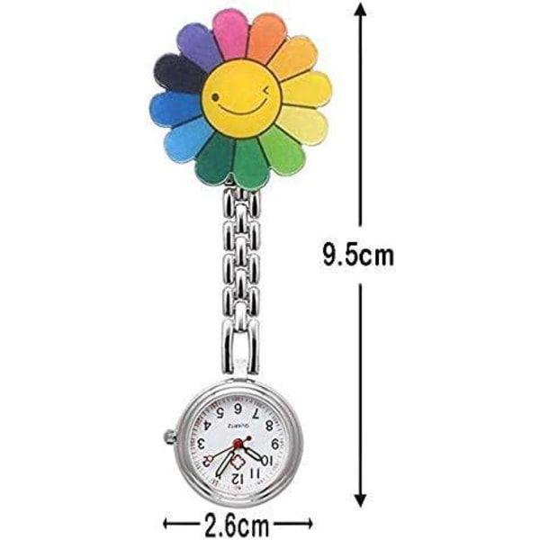 Sykepleierklokke med klips, sølv (regnbueblomster), vanntett kvarts sykepleierklokke for menn kvinner leger sykepleiere