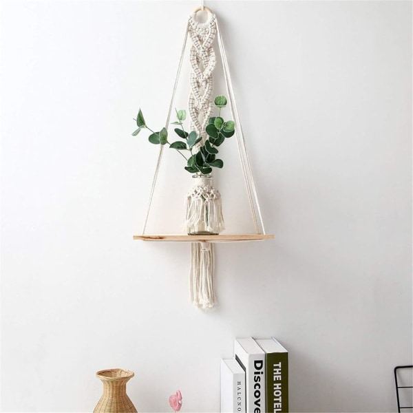 Macrame väggdekoration i trä, boho väggdekoration gobeläng växtkruka
