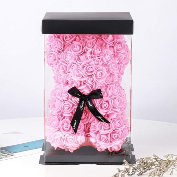 HelaCueil Ruusukarhu läpinäkyvässä lahjarasiassa - Ystävänpäivä-Äitienpäivä (vaaleanpunainen, 25C