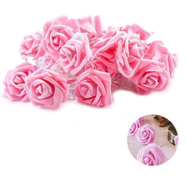 1x 20 LED rosformade ljusslingor varmvitt batteridriven rosa