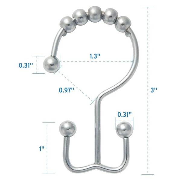 Bruseforhængskroge Ringe, Rustfrit Dobbelt Glide Metal Brusekroge til
