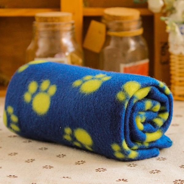 Hundvalp eller katt tassmönster matta sovdynan rutig filt - Blå/Mörkblå