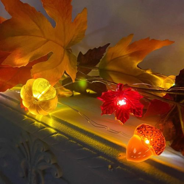 3D Lönn Acorns String Lights Höst Dekoration Batteridriven