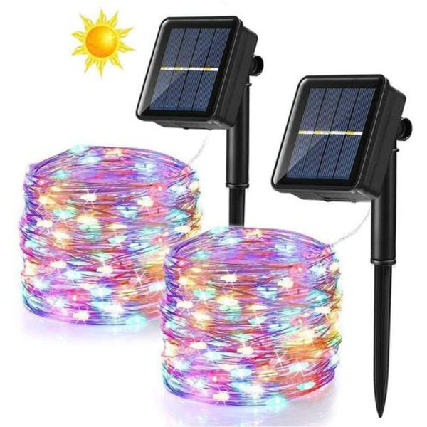 2 kappaletta aurinkokäyttöisiä keijufiguureja ulkokäyttöön, 10 m 120 LED värikkäät jouluvalot