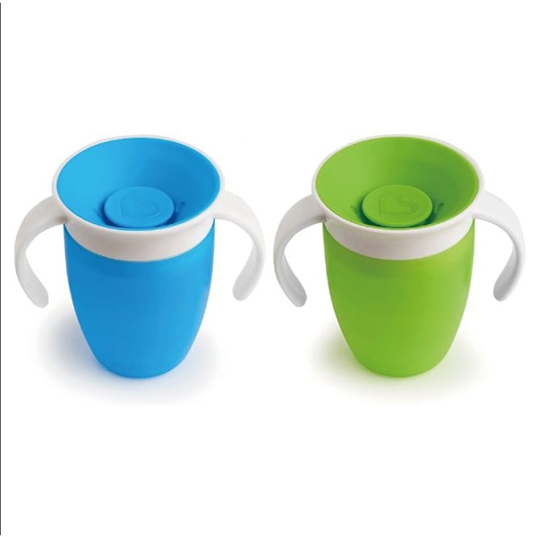 Set med 2 Miracle 360 læringskopper - grønn/blå - 207 ml Mors gode hjelper 360 ° baby baby barn drikkekopp læringsdrikkekopp baby anti-kvelningskopp