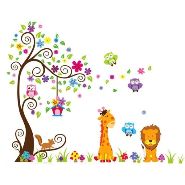 Barneveggklistremerke Fargerik uglesiraff Løvetre dekorativt unisex-klistremerke