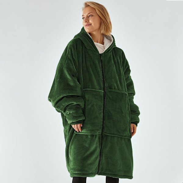 Tjock och mysig filt för män och kvinnor, huvtröja, varma kläder, plysch TV-filt, lös dark green size: one size
