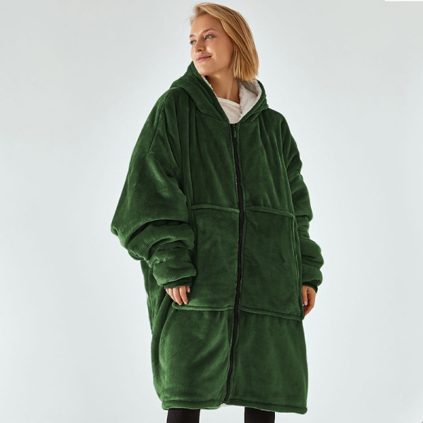 Tyk, doven tæppe til mænd og kvinder, hættepyjamas, varmt tøj, plysset tv-tæppe, løst dark green size: one size