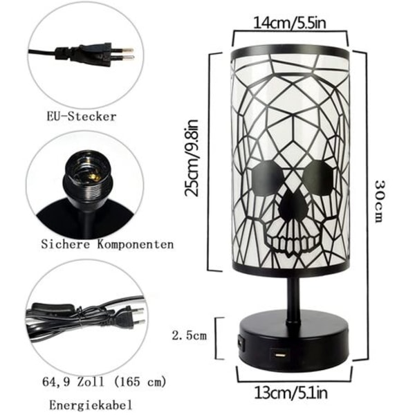 Touch-sengelampe, bordlampe med 2 USB-porte, 3 intensitetsniveauer