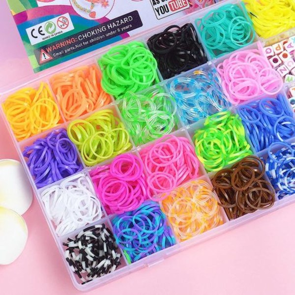 Loom Ribbon Craft Kit, 1600+ färgglada gummiband startkit DIY Craft färgglada bandlåda