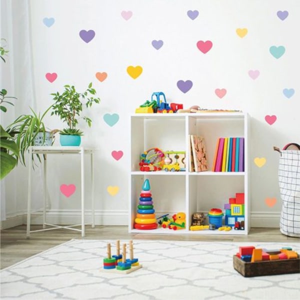 130 kpl sydän- ja tähtitarraa seinälle, DIY lasten seinätarra