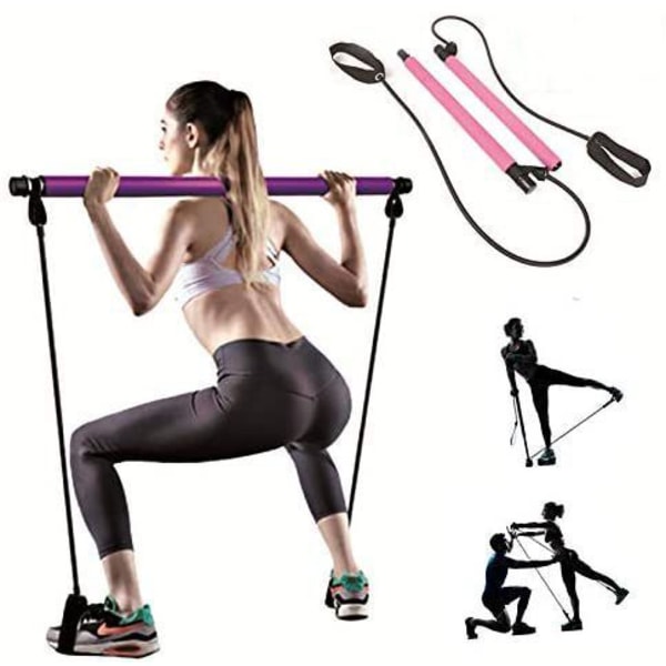 Bärbar Yoga Pilates Bar Kit, Pilates utrustning med motståndsband Bar Pink