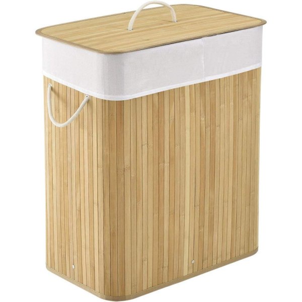 Juskys bambus krøllete skittentøyskurv i 2 størrelser - klesvask med lokk, håndtak