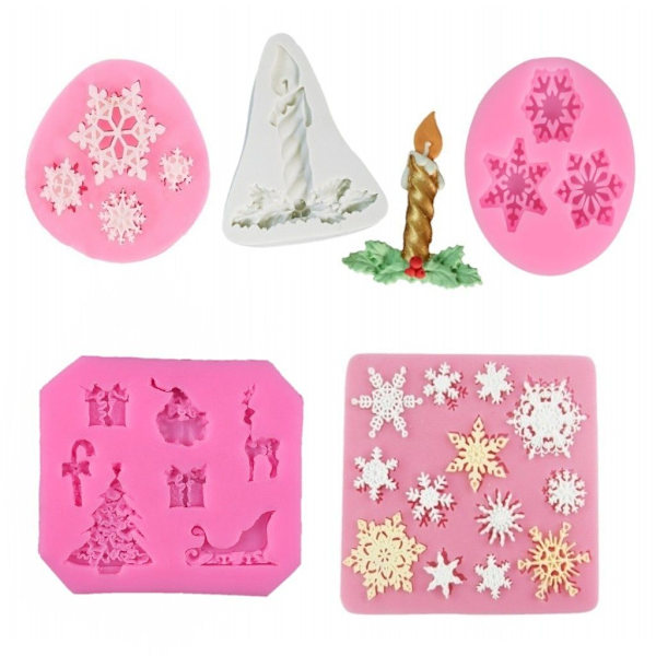 3D-ljusform i silikon, jul-ljus, kakform, hållare, bakverktyg, dekorationsverktyg (50-1891rose) ((endast form ingår)