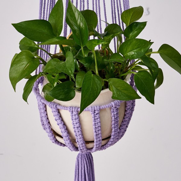 Handvävd bomullsrepplanterhängande korg Purple Length 1 m