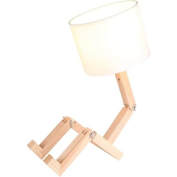 Kreativ robot bordlampe, justerbar og boglig træ-senglampe med