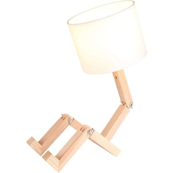 Kreativ robot bordlampe, justerbar og bokbar tre nattbordslampe med