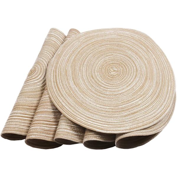Set med 8 runda flätade placemats för matbord (beige, 8)
