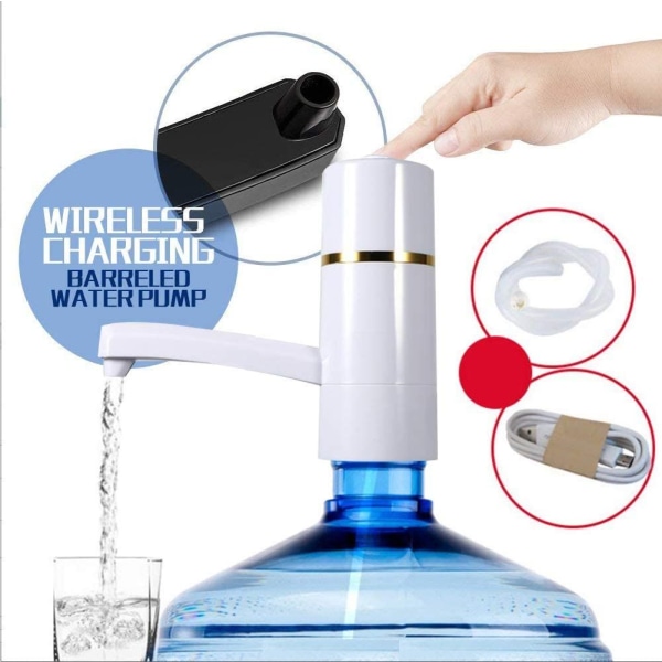 Hvid bærbar elektrisk vandpumpe, trådløs genopladelig USB-pumpe til universel vandflaske, automatisk filtreret vanddispenser