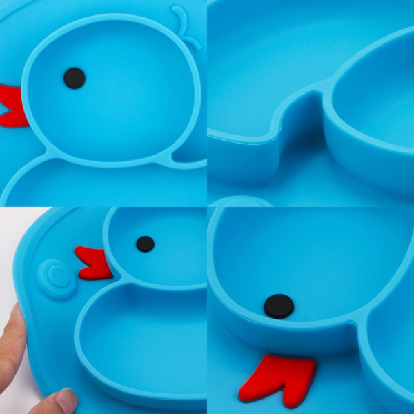 Blå Anka Baby Silikonbricka, Barns halkfri dammsugare, halkfri fackskål, diskmaskin och mikrovågsugn
