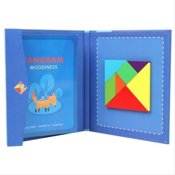 Tangram magnetisk puslespil bog, børnepuslespil geometriske blokke massivt træ