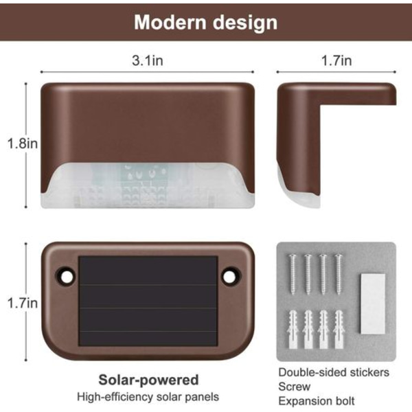 LX-8PCS Solcells 1LED Brun Skal Varm Ljus Staketljus