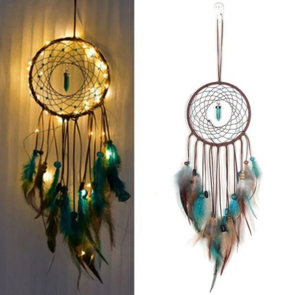 Drømmefanger Lys Håndlavede Fjer Blomster Drømmefanger DIY Dreamcatcher