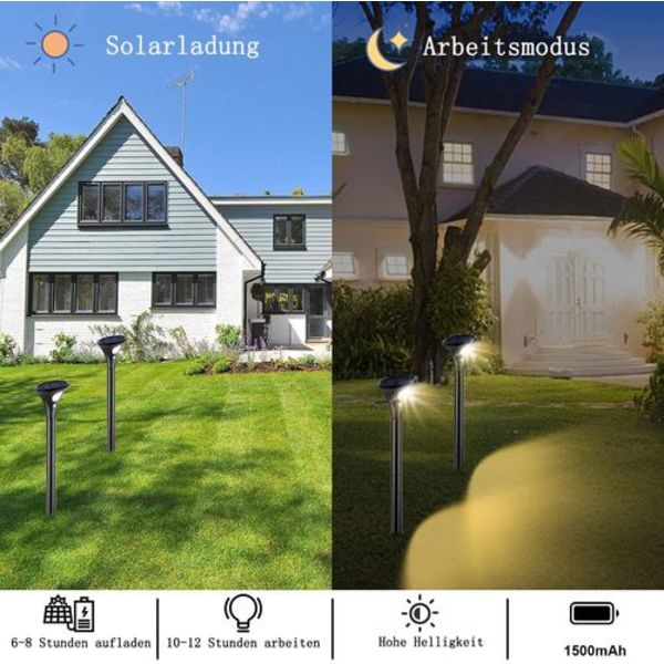 Solcellslampa för utomhusbruk, solcellslampor trädgård LED med rörelsesensor 2 lägen