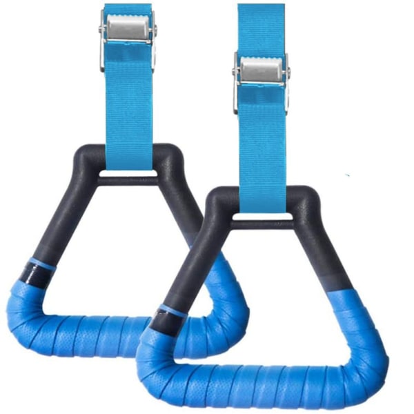 2 st Gym Ringar Gymnastikringar, triangulär pull-up ring med justerbar blå