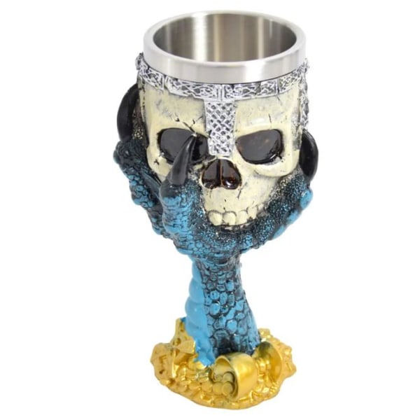 Skull Vinglass med nifs Dragon Claw, Resin Wine Glass med rustfritt stålinnsats, 330 ml 17 cm høy, 7 cm bred (CUP-22 Blue Dragon Claw)