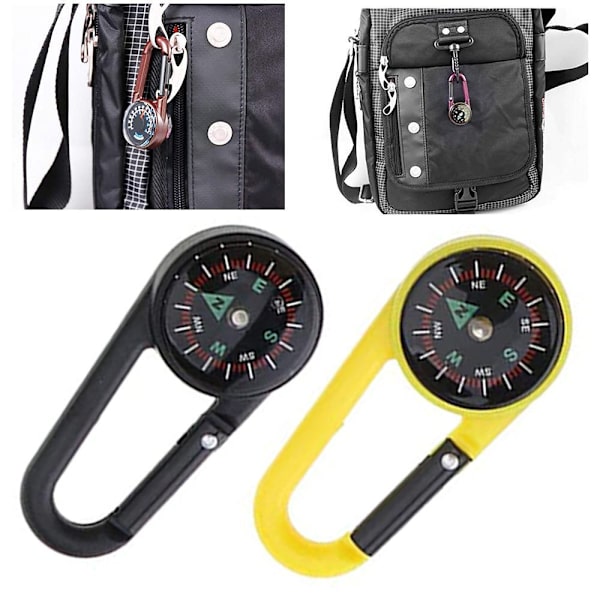 Kompass med karabinkrok, metall, for fotturer/reiser/camping