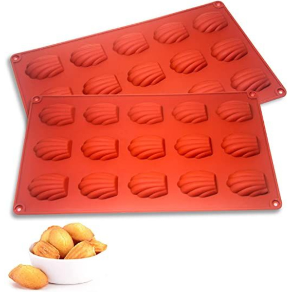 (15 hulrum, rød mursten) mini silikone Madeleine form Sæt med 2, non-stick Madeleine form Chokolade muffin form Madeleine Mousse