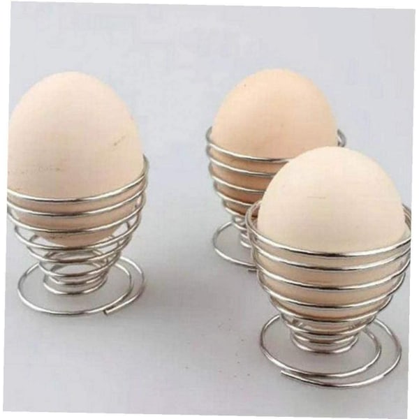 6 stk. rustfritt stål eggkopp snor spiral kjøkken frokost hardkokt holder fjær eggkopp eggstativ for grill/eggstativ
