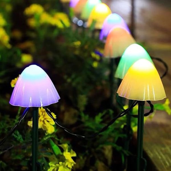 Solcelledrevne eventyrlys utendørs 20 LED soppdekorasjon, 8 moduser lys sopp LED-dekorasjon