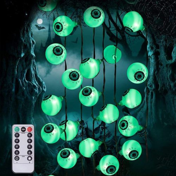 Halloweenin vihreät silmämuna-keijut valot kaukosäätimellä, 30 LED-paristo