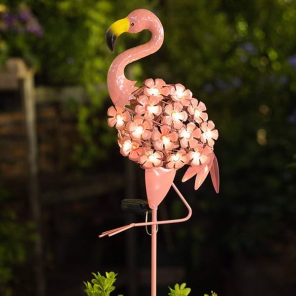 Puutarha aurinkolamppu, flamingopolku ulkona oleva puupinometallilamppu,