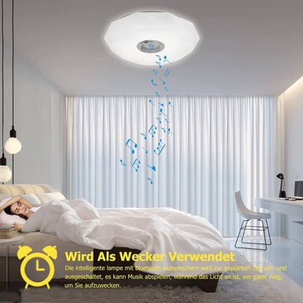 LED-taklampe dimbar med Bluetooth-høyttaler, fjernkontroll