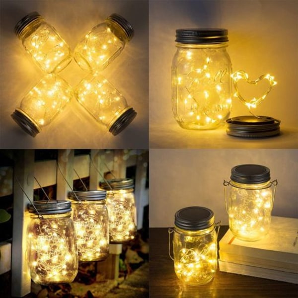 Solcellelampe, 4 stk. solcellelygte til syltetøjsglas, LED-solcellelygte, lanterne til syltetøjsglas