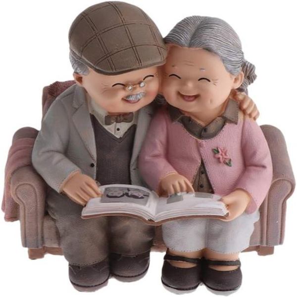 Søte eldre par figurer borddekorasjon, gaveidé til bestefar/bestemor,