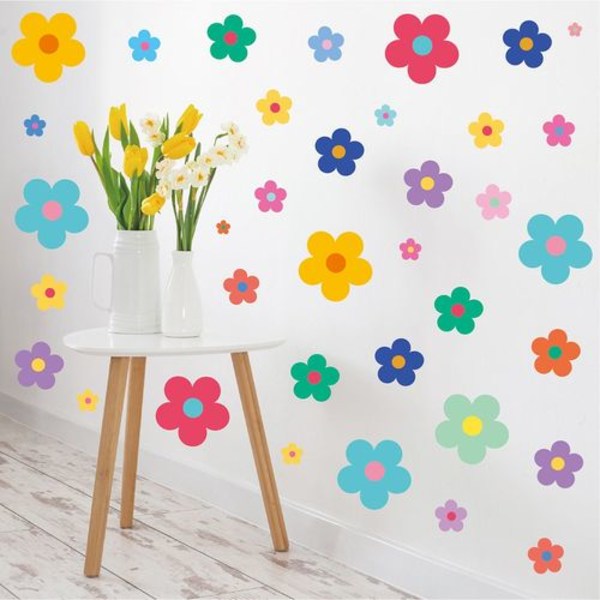 8 stk. farverige små blomster vægklistermærker søde retro blomster børneværelse