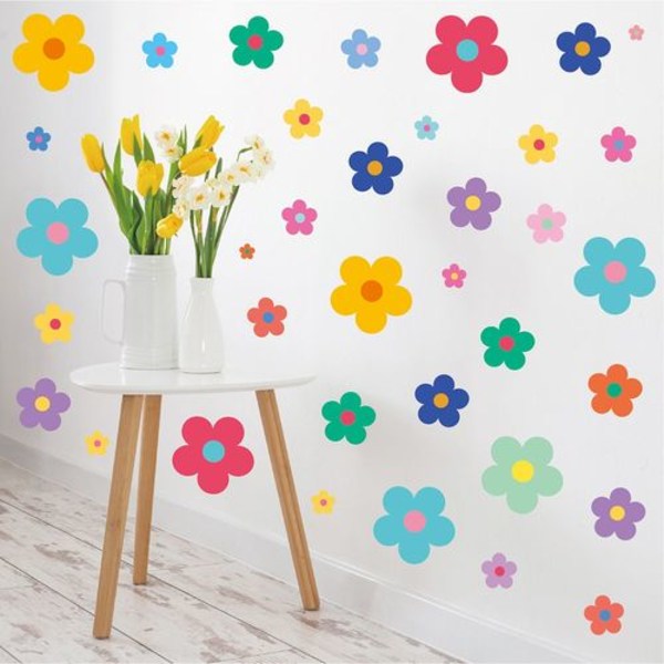 8st färgglada små blomma väggklistermärken söta retro blommor plantskola