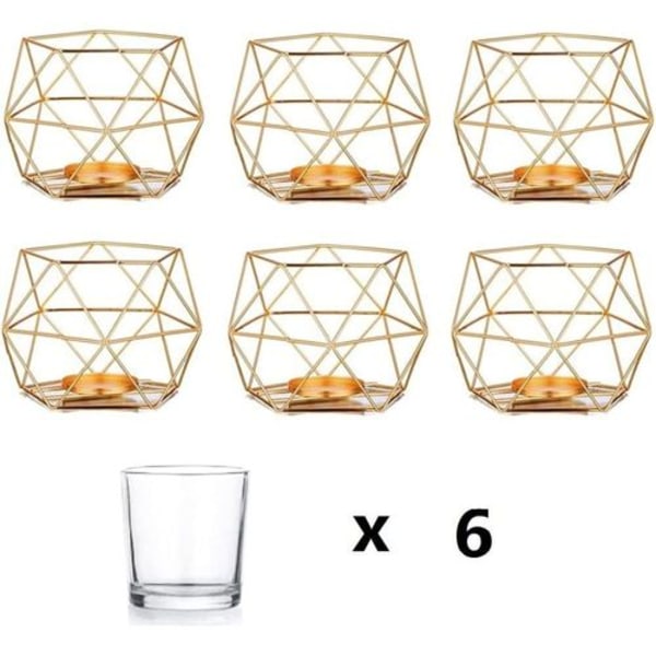 Tealight holder lysestake metall - sett med 6 geometriske telys