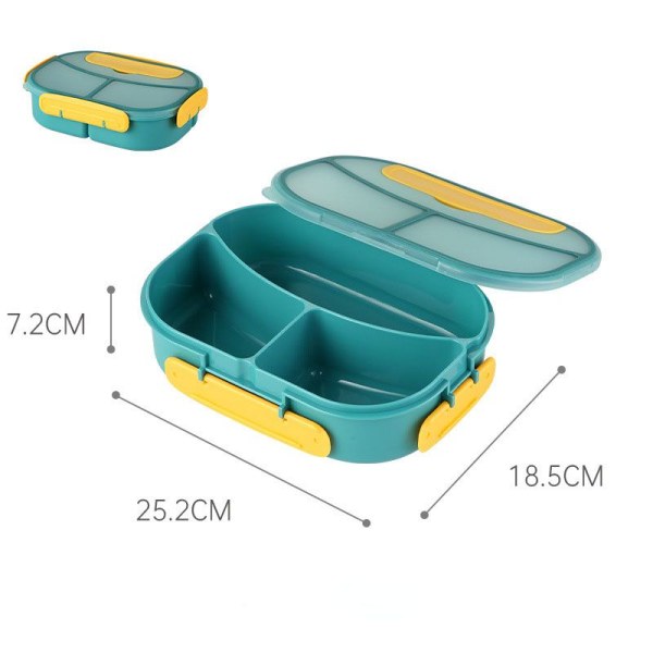 Plastboks med 3 rom for lunsj med bestikk, bærbar lunsjboks for studenter, mikrobølgeovn lunsjboks, forseglet oppbevaringsboks