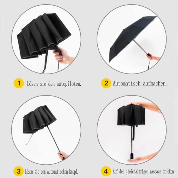 Afvis vindtæt rejseparaply, dobbeltventileret paraply med teflonbelægning -